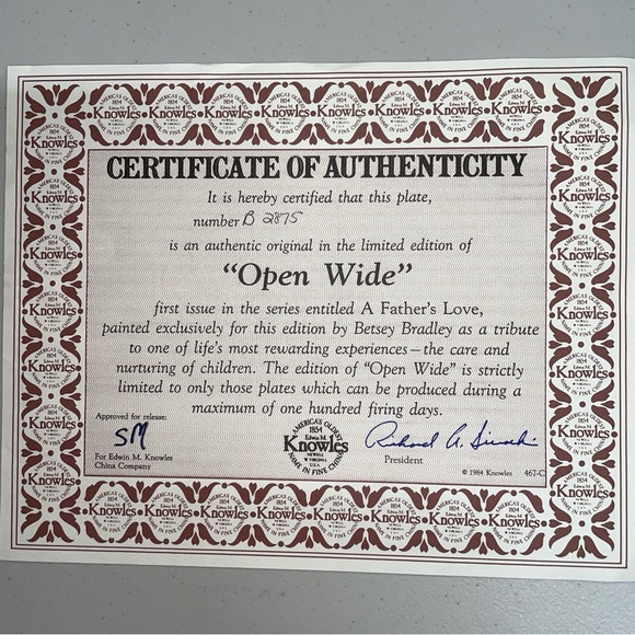 Edwin M. Knowles limited Ed. collector’s plate A Father’s Love Open Wide 1984 - Picture 3 of 11